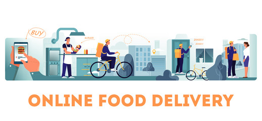 Online food delivery concept set. Food order in the internet.