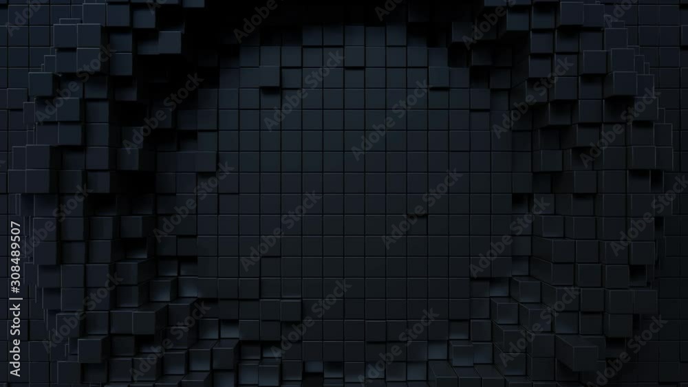 Poster abstract background with black moving cubic surface. geometric concept with radial ripples. motion d