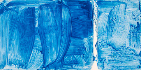 Art abstract background - blurry blue paint smears & watery brushstrokes, as a creative texture / design / panorama.