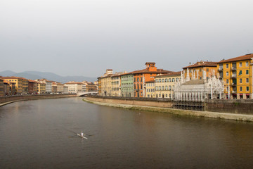 Naklejka na ściany i meble Day view over Arno river in Pisa, Tuscany, Italy