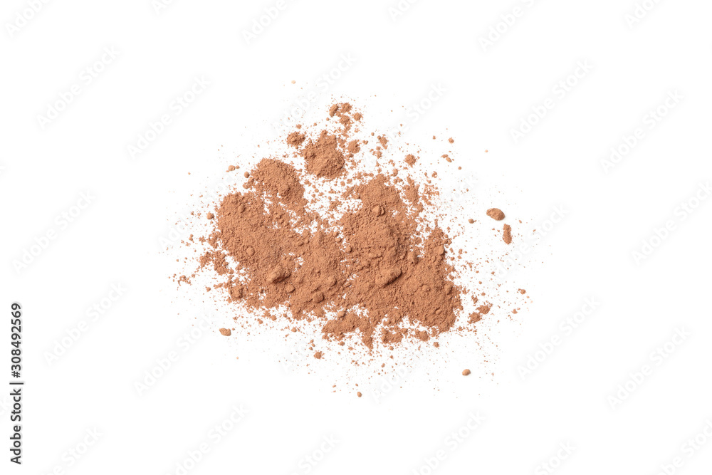 Sticker Cocoa powder isolated on white background, top view