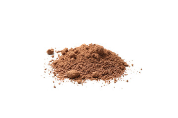 Cocoa powder isolated on white background, close up