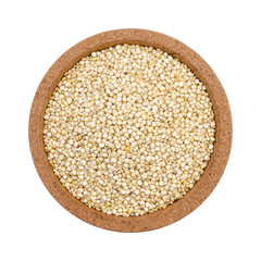Quinoa seeds on a plate on a white background