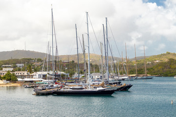 Fototapeta na wymiar English Harbour, St. Paul / Antigua - 04 17 2018: View of Yachts in English Harbour, Antigua