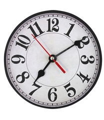 Round clock isolated on white background. Minimal concept.