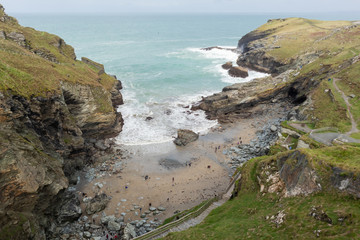 Tintagel, Cornwall / UK - 09 28 2019: View over the sea from Tintagel, Cornwall