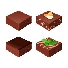 Chocolate fudge. Homemade traditional piece of delicious dessert. Vector
