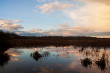 Sunset reflections in Mert Lake, Igneada Turkey