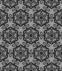 Black and white medallion allover seamless pattern