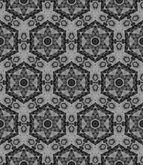 Black and white medallion allover seamless pattern