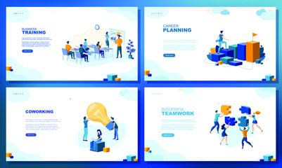 Obraz na płótnie Canvas Trendy flat illustration. Set of web page concepts. Business training. Career planning. Coworking. Successful teamwork. Template for your design works. Vector graphics.