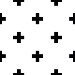 Abstract seamless pattern background. Mosaic of black geometric crosses with white outline. Vector illustration