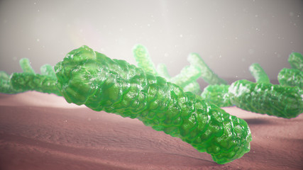 3d illustration viruses causing infectious diseases, decreased immunity. Concept of viral disease. Virus abstract background. Cell infect organism. Abstract pathogenic bacteria. Rabies virus