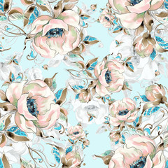  Seamless pattern of decorative flowers 
