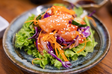 Japanese spicy salad sashimi salmon
