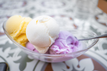 soft focus of three ice-cream