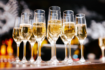 glasses of champagne on an evening party