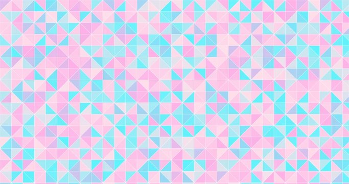 Animated origami mosaic seamless looping background. Geometric crystal pink blue gradient color. Abstract white line. Multicolored triangles girly pattern. For birthday, sale, Christmas festive banner