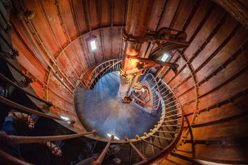 interior of old red wood lighthouse