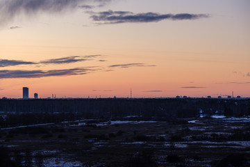 Fototapeta premium dramatic winter sunrise over city of Riga in Latvia