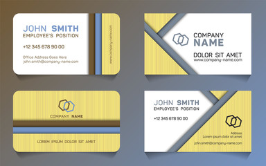 Geometric business card minimal idea vector templates set. Corporate business card graphic design with logo, employee's name, position, mobile number, web address, company mane, e-mail.
