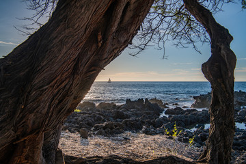 looking out to sea at sunset on Maui
