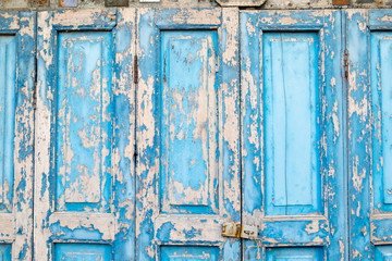 Old wooden door, blue, black ground texture