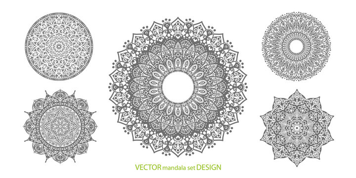 Set of mandala a white background . Collection of stylized vector ornaments.Pattern of flowers in a circle .Decorative patterns for design and decoration .Vector illustration .