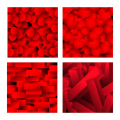 Set of abstract red backgrounds .Vector background of geometric shapes.set of banners from circles and squares.Red hearts .