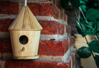 wooden bird house in the garden