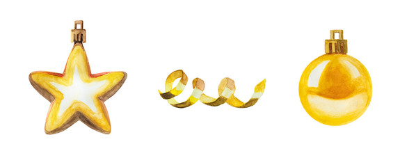 art, background, ball, bauble, bow, celebration, christmas, christmas ball, christmas decorations, closeup, collection, color, colorful, decor, decoration, drawn, festive, glass, gold, golden, group, 