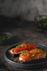 soft cheese and salmon toasts