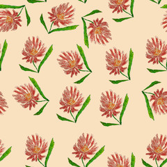 Floral seamless pattern. Hand drawings of red flowers on beige background. Design for fabrics, wallpapers, packaging, paper, print