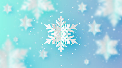Abstract paper craft snowflakes background. Beautiful snowflakes design for winter. Greeting card...