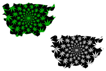Ain Defla Province (Provinces of Algeria, Peoples Democratic Republic of Algeria) map is designed cannabis leaf green and black, Ain Defla map made of marijuana (marihuana,THC) foliage....