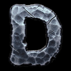 Capital letter D made of forged metal in the center of circle isolated on black background. 3d