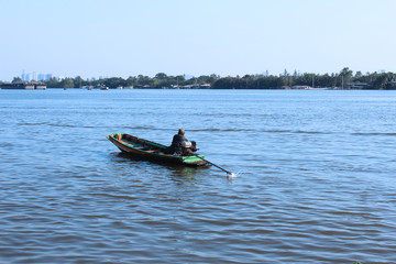 Long tail boat for urgent passenger transportation across the Chao Phraya River in Bangkok, Thailand