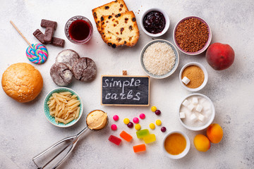 Assortment of simple carbohydrates food