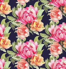 Seamless pattern with watercolor flowers