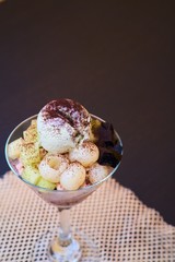 ice cream with chocolate and nuts