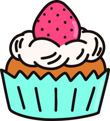 Outlined cupcake with strawberry and cream