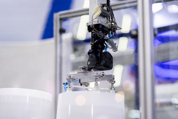 Manufacturing of plastic tank line, plastic tank hot blow injection process transportation raw material by automatic conveyor in the factory