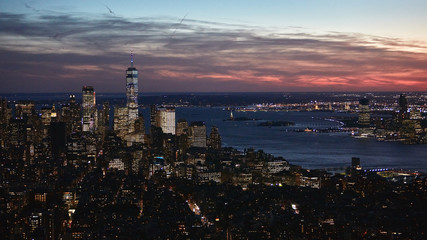 Fototapeta premium New York City aerial view on sunset 
