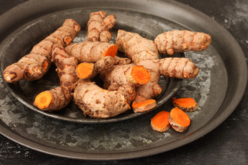 Turmeric root on a white background. Curcuma longa Linn-ingredients for making herbal medicine
