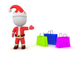 3D Santa Claus showing shopping bags