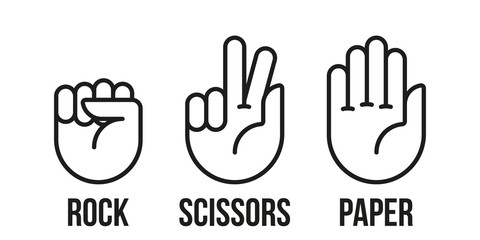 Rock, scissors, paper hand gesture. Vector line icons