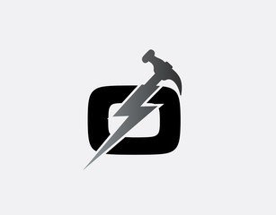 Hammer Flash O Letter Logo, Fast Service Logo Icon.