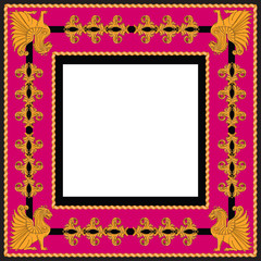 Black and raspberry frame with winged lions