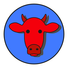 Red head of a cow is inscribed in a blue circle. Vector illustration