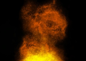 Yellow and orange fire nebula on black background